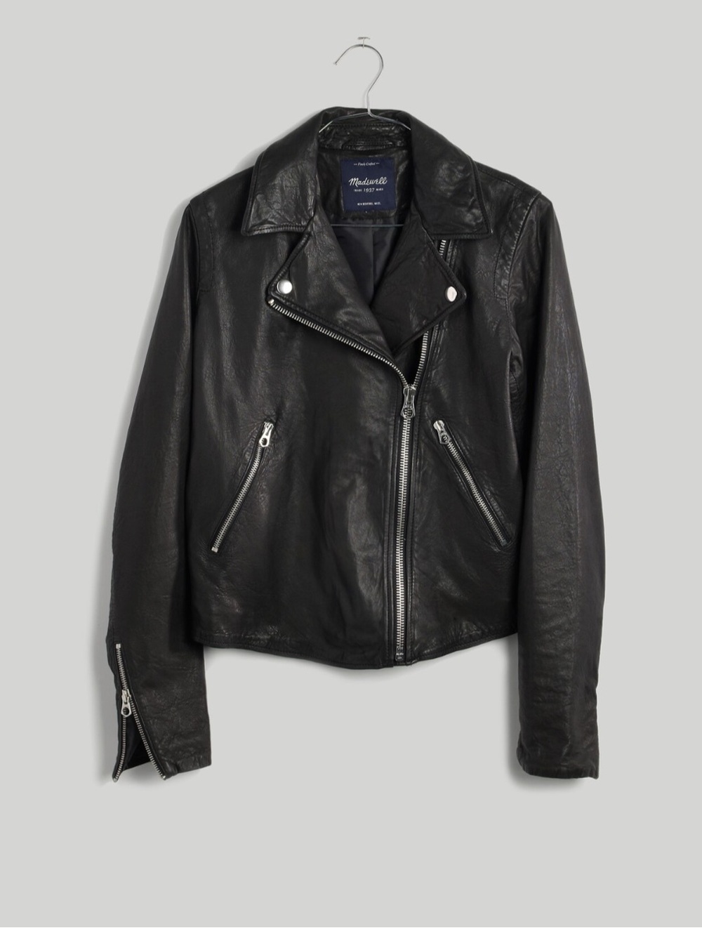 Madewell Washed Leather Motorcycle Jacket - True Black, M